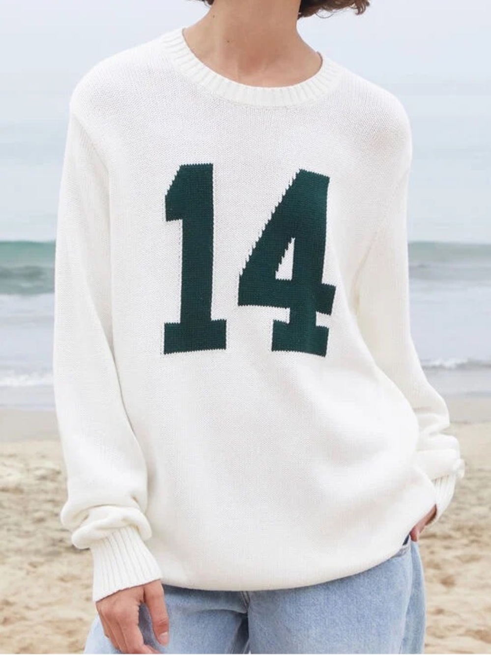 Brandy Melville White & Green Nico 14 Knitted Sweater